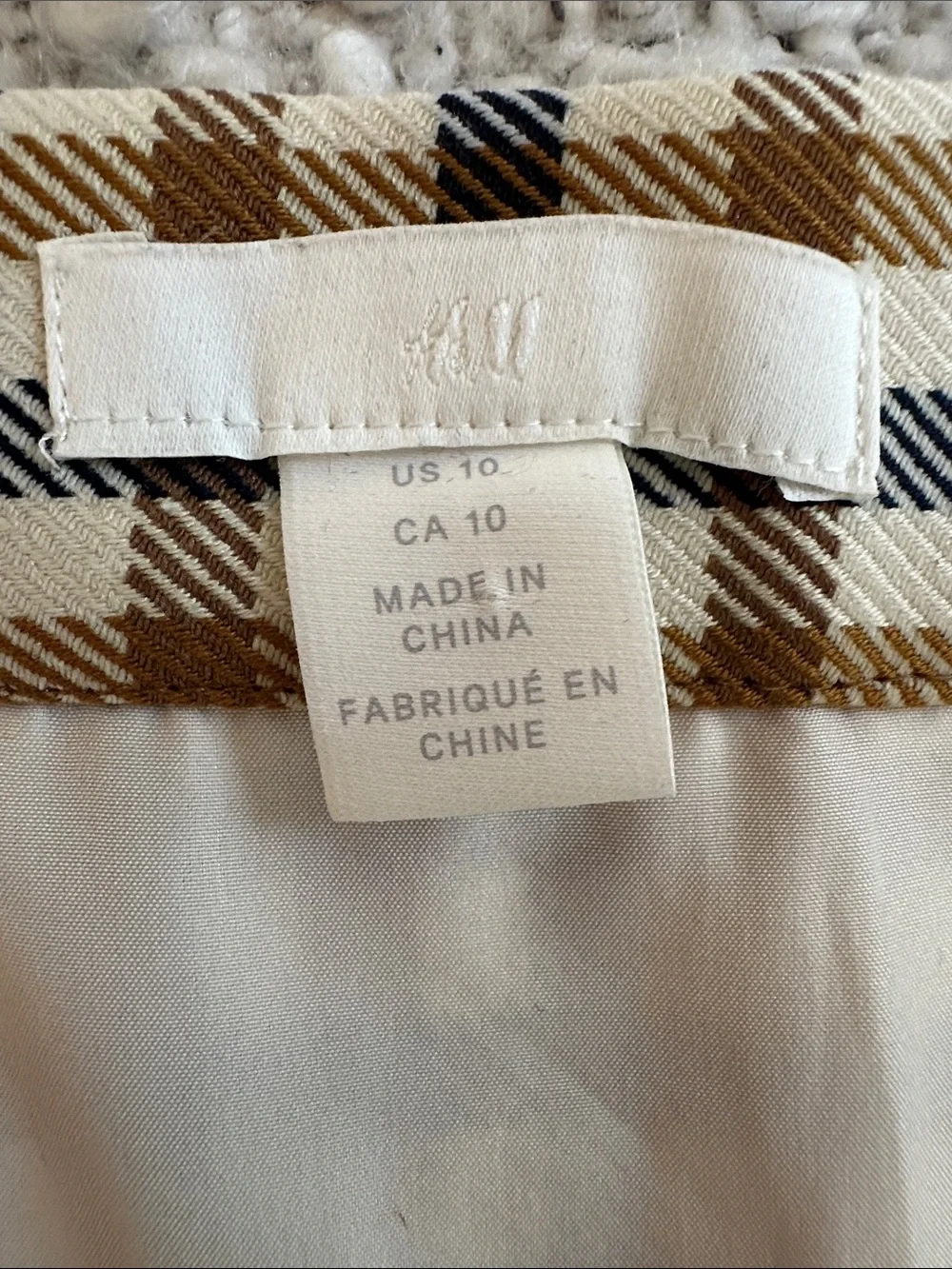 H&M Mod Button-Front Plaid Mini Skirt in Tan, Cream, and Black